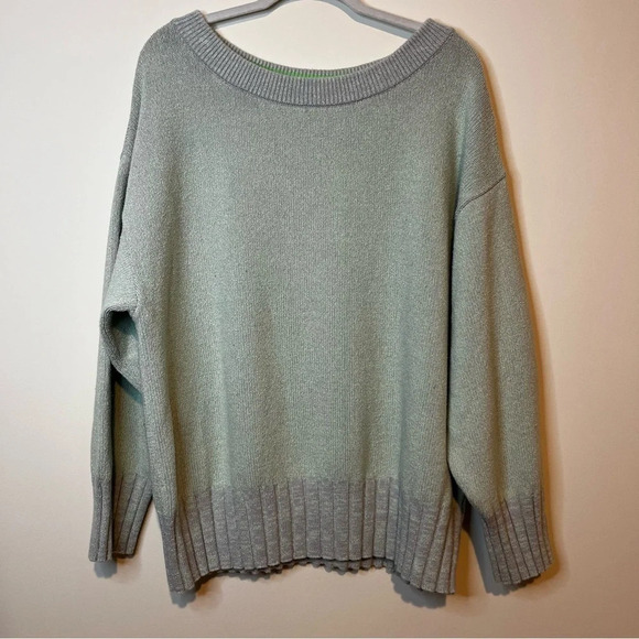FREE PEOPLE Street Fair Lime Grey Oversized Tunic Sweater - Picture 4 of 10